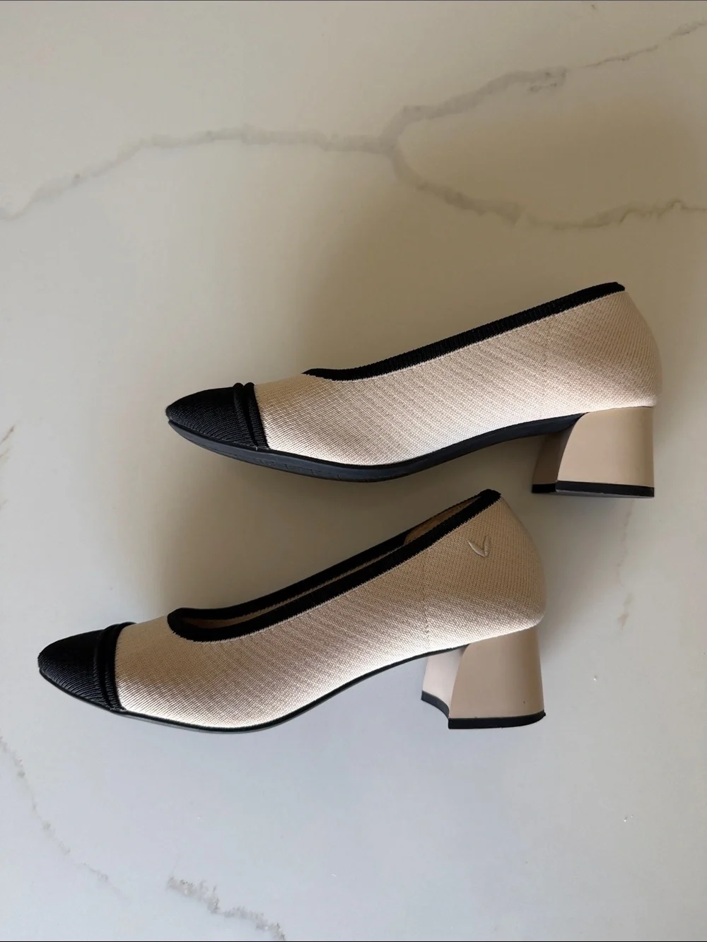 Vivaia Almond-Toe Chunky Heels (Julie Pro) Beige & Black Womens EU 37.5 US 6.5